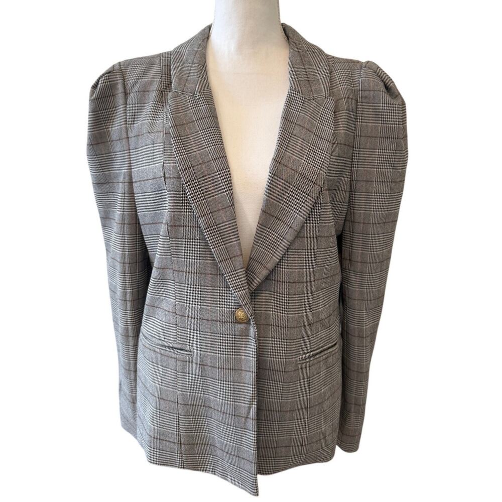 Autres Filles Feminine Houndstooth Plaid Tailored Blazer L